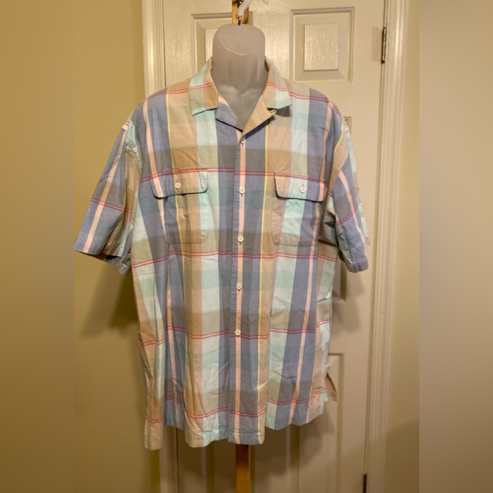 Jantzen Sport - VINTAGE Mens pastel colors checked button down shirt, Size: XL